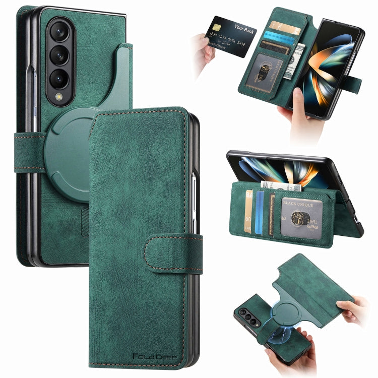 For Samsung Galaxy Z Fold4 CaseNeo MagSafe RFID Anti-theft Retro Leather Phone Case(Green)
