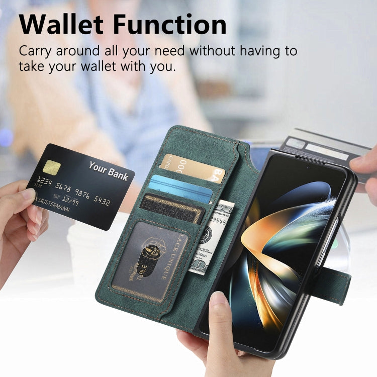 For Samsung Galaxy Z Fold4 CaseNeo MagSafe RFID Anti-theft Retro Leather Phone Case(Green)