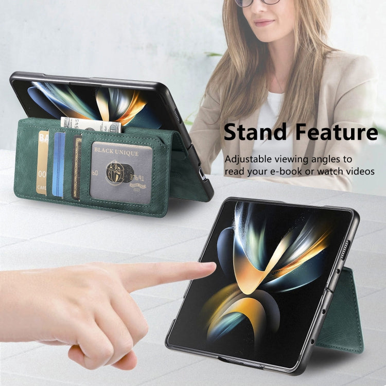 For Samsung Galaxy Z Fold4 CaseNeo MagSafe RFID Anti-theft Retro Leather Phone Case(Green)