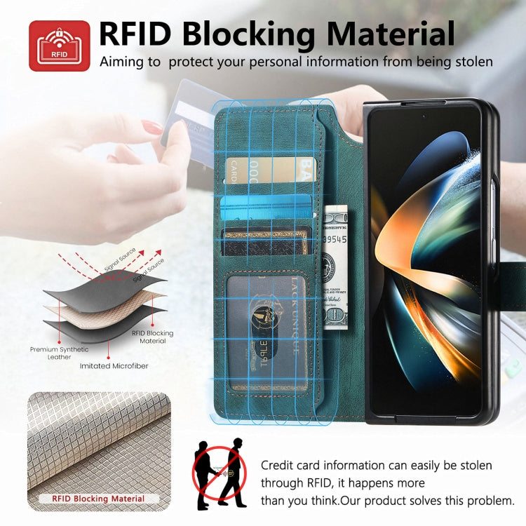 For Samsung Galaxy Z Fold4 CaseNeo MagSafe RFID Anti-theft Retro Leather Phone Case(Green)