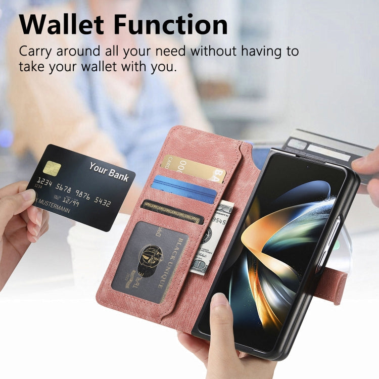 For Samsung Galaxy Z Fold4 CaseNeo MagSafe RFID Anti-theft Retro Leather Phone Case(Pink)