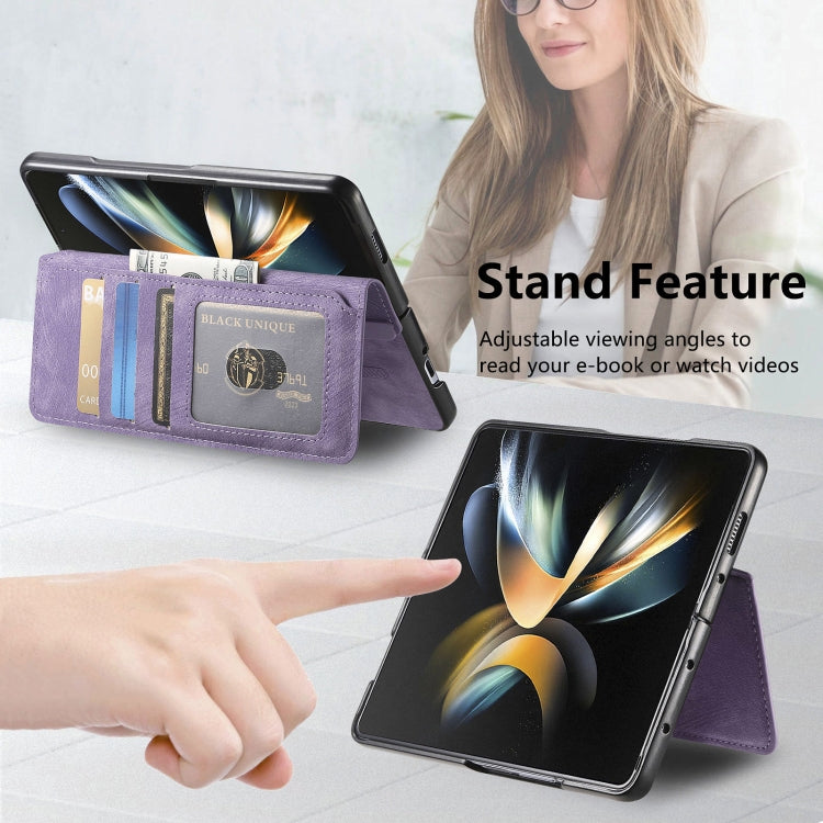 For Samsung Galaxy Z Fold4 CaseNeo MagSafe RFID Anti-theft Retro Leather Phone Case(Purple)