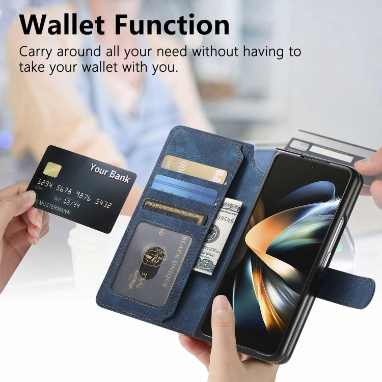 For Samsung Galaxy Z Fold3 CaseNeo MagSafe RFID Anti-theft Retro Leather Phone Case(Blue)