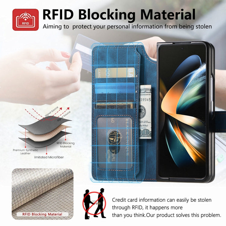 For Samsung Galaxy Z Fold3 CaseNeo MagSafe RFID Anti-theft Retro Leather Phone Case(Blue)