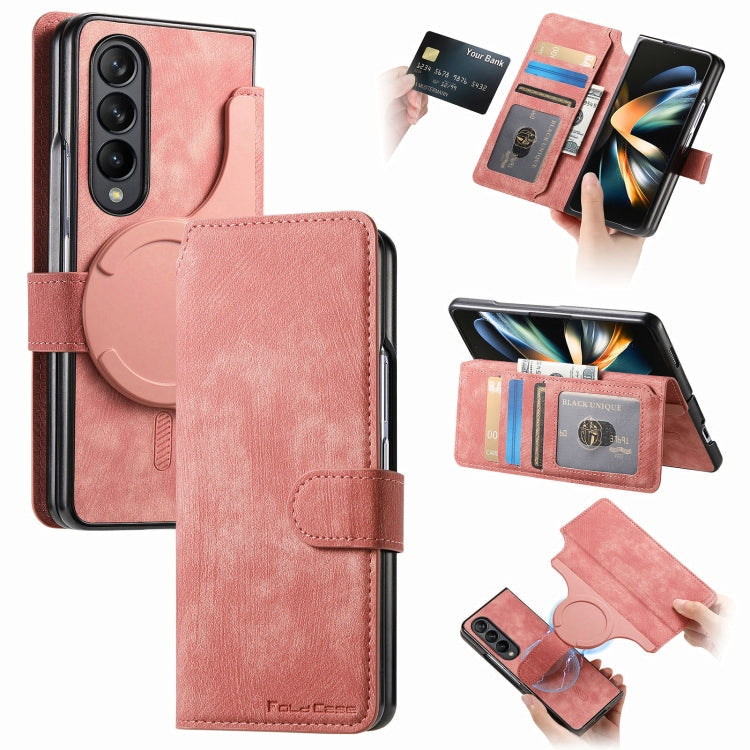 For Samsung Galaxy Z Fold3 CaseNeo MagSafe RFID Anti-theft Retro Leather Phone Case(Pink)