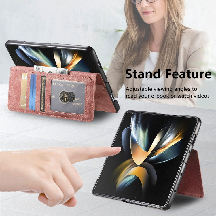 For Samsung Galaxy Z Fold3 CaseNeo MagSafe RFID Anti-theft Retro Leather Phone Case(Pink)