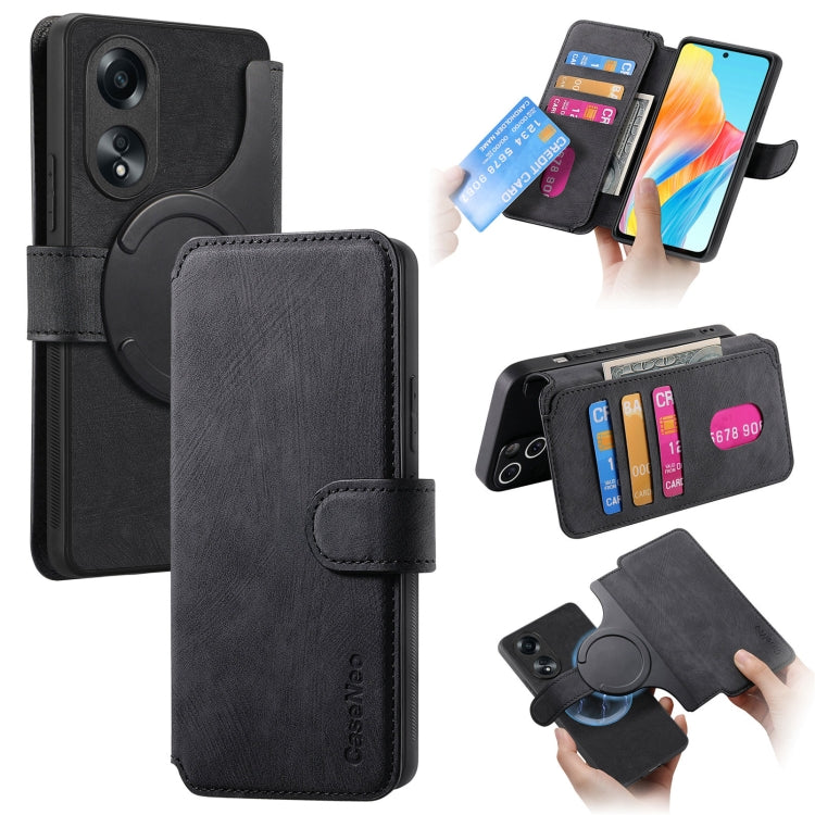 For OPPO A58 4G CaseNeo MagSafe RFID Anti-theft Retro Leather Phone Case(Black)