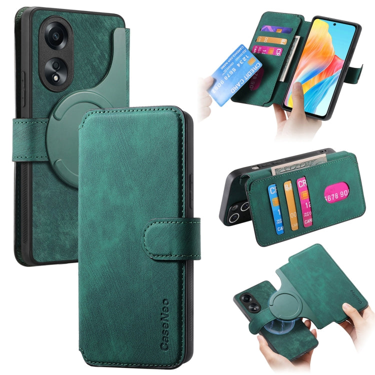 For OPPO A58 4G CaseNeo MagSafe RFID Anti-theft Retro Leather Phone Case(Green)