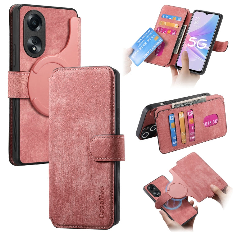 For OPPO A78 5G CaseNeo MagSafe RFID Anti-theft Retro Leather Phone Case(Pink)