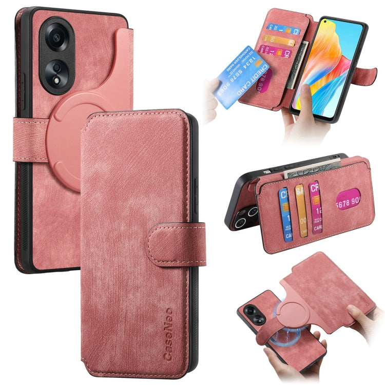 For OPPO A78 4G CaseNeo MagSafe RFID Anti-theft Retro Leather Phone Case(Pink)