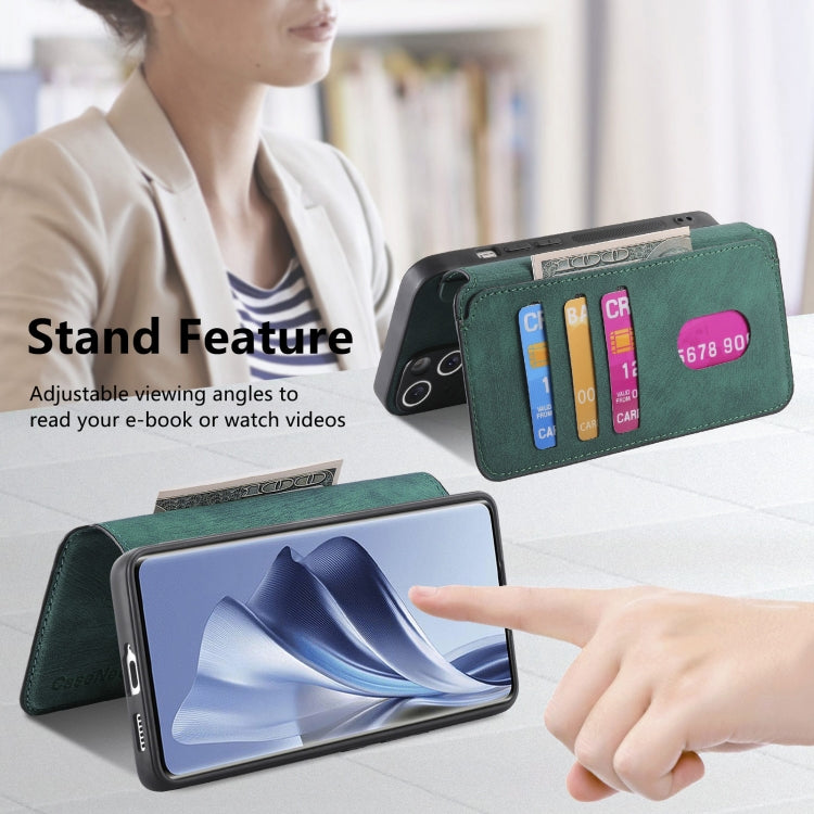 For OPPO Reno10 5G Global CaseNeo MagSafe RFID Anti-theft Retro Leather Phone Case(Green)