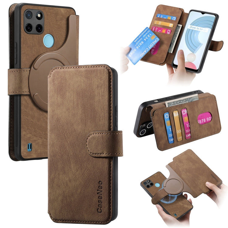 For Realme C21Y CaseNeo MagSafe RFID Anti-theft Retro Leather Phone Case(Brown)
