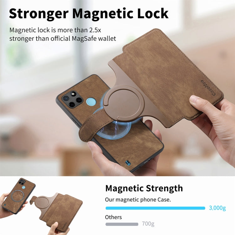 For Realme C21Y CaseNeo MagSafe RFID Anti-theft Retro Leather Phone Case(Brown)