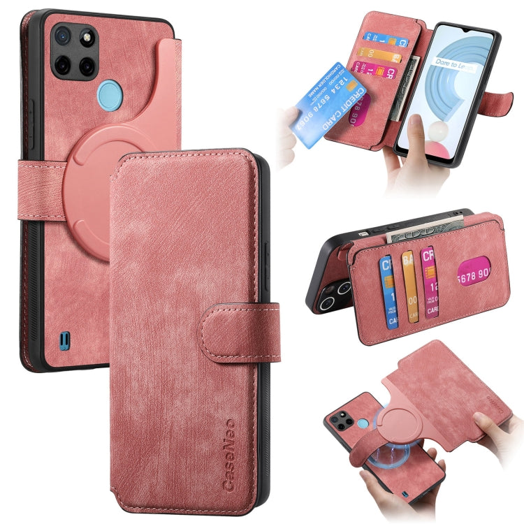For Realme C21Y CaseNeo MagSafe RFID Anti-theft Retro Leather Phone Case(Pink)
