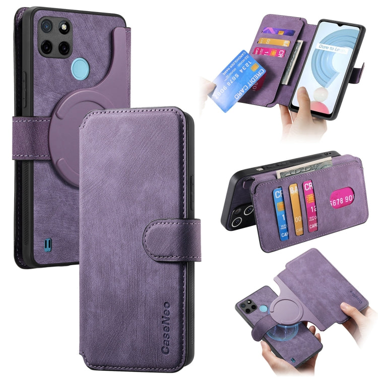 For Realme C21Y CaseNeo MagSafe RFID Anti-theft Retro Leather Phone Case(Purple)