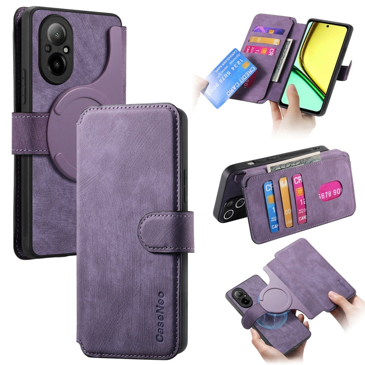 For Realme C67 4G CaseNeo MagSafe RFID Anti-theft Retro Leather Phone Case(Purple)