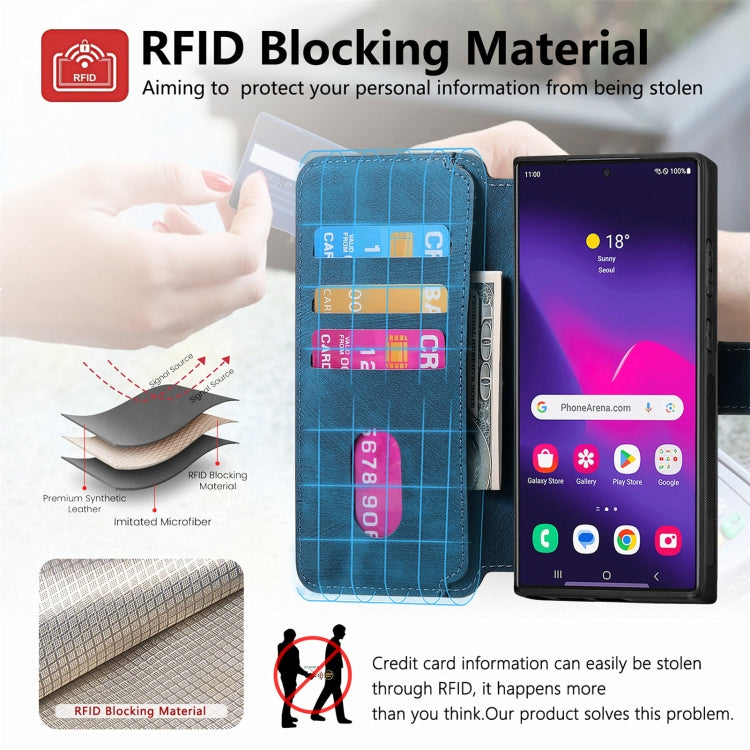 For Samsung Galaxy S24 Ultra 5G CaseNeo MagSafe RFID Anti-theft Retro Leather Phone Case(Blue)