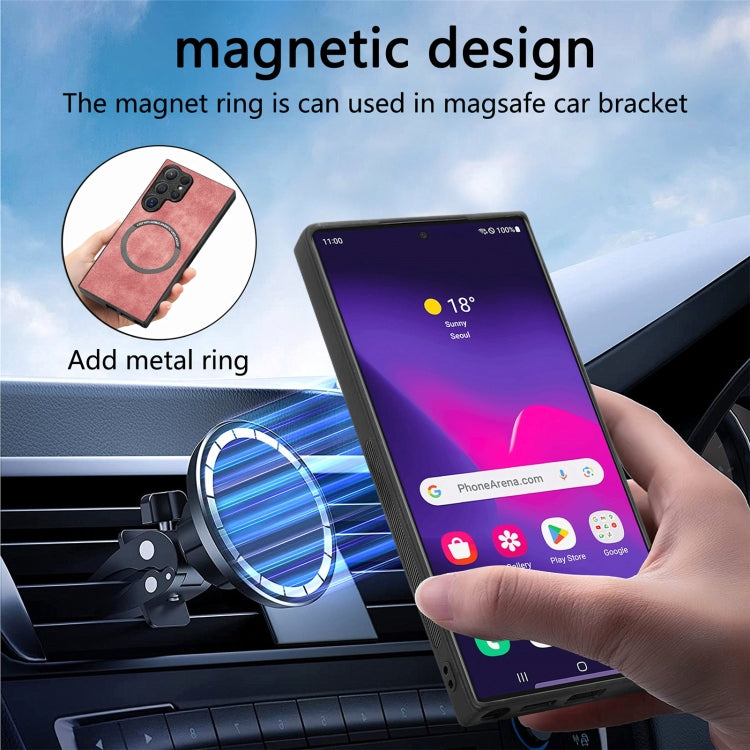 For Samsung Galaxy S24 Ultra 5G CaseNeo MagSafe RFID Anti-theft Retro Leather Phone Case(Pink)
