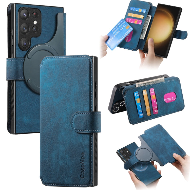 For Samsung Galaxy S23 Ultra 5G CaseNeo MagSafe RFID Anti-theft Retro Leather Phone Case(Blue)