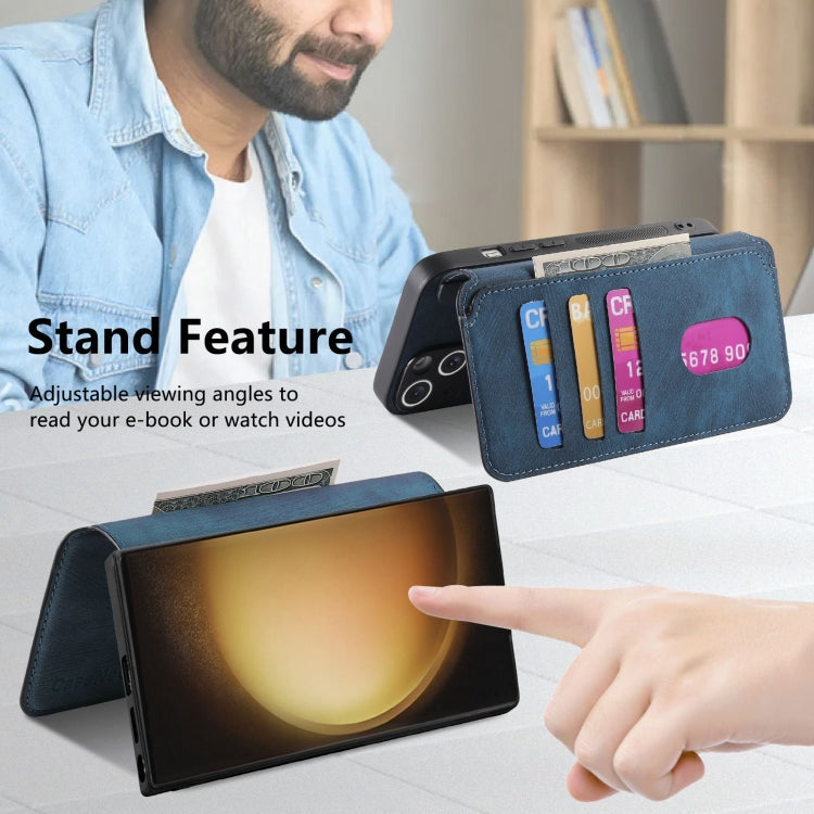 For Samsung Galaxy S23 Ultra 5G CaseNeo MagSafe RFID Anti-theft Retro Leather Phone Case(Blue)
