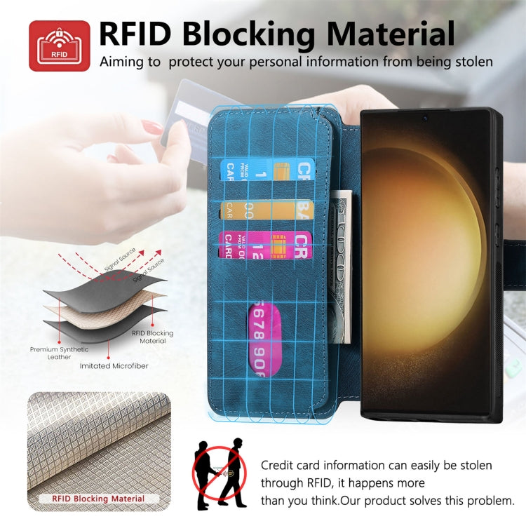 For Samsung Galaxy S23 Ultra 5G CaseNeo MagSafe RFID Anti-theft Retro Leather Phone Case(Blue)