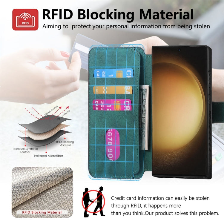 For Samsung Galaxy S23 Ultra 5G CaseNeo MagSafe RFID Anti-theft Retro Leather Phone Case(Green)