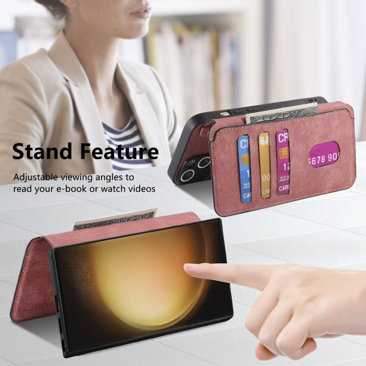 For Samsung Galaxy S23 Ultra 5G CaseNeo MagSafe RFID Anti-theft Retro Leather Phone Case(Pink)