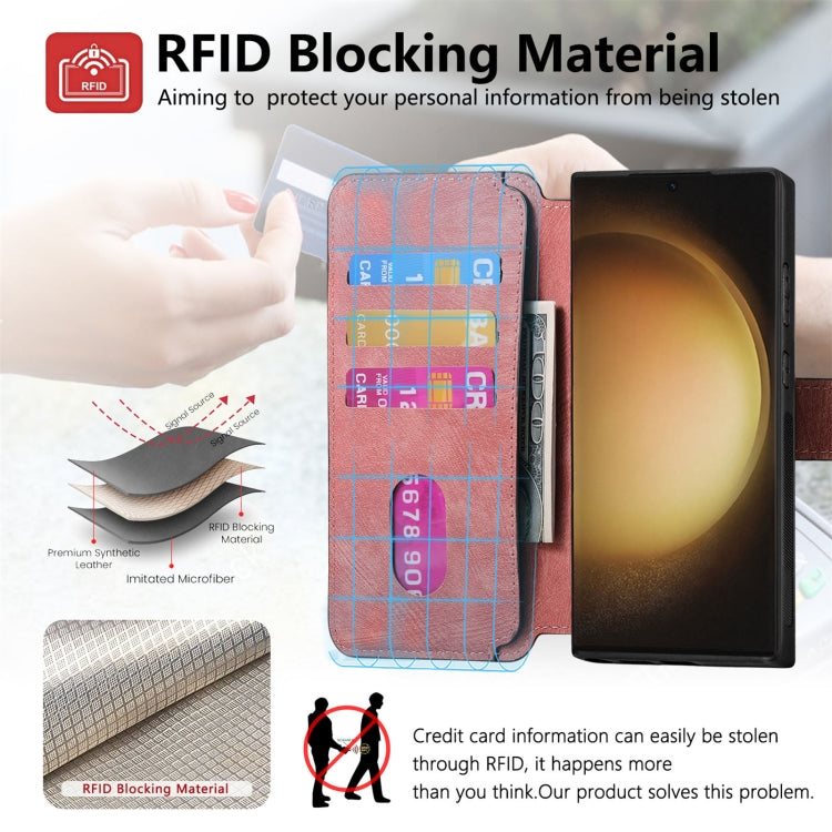 For Samsung Galaxy S23 Ultra 5G CaseNeo MagSafe RFID Anti-theft Retro Leather Phone Case(Pink)
