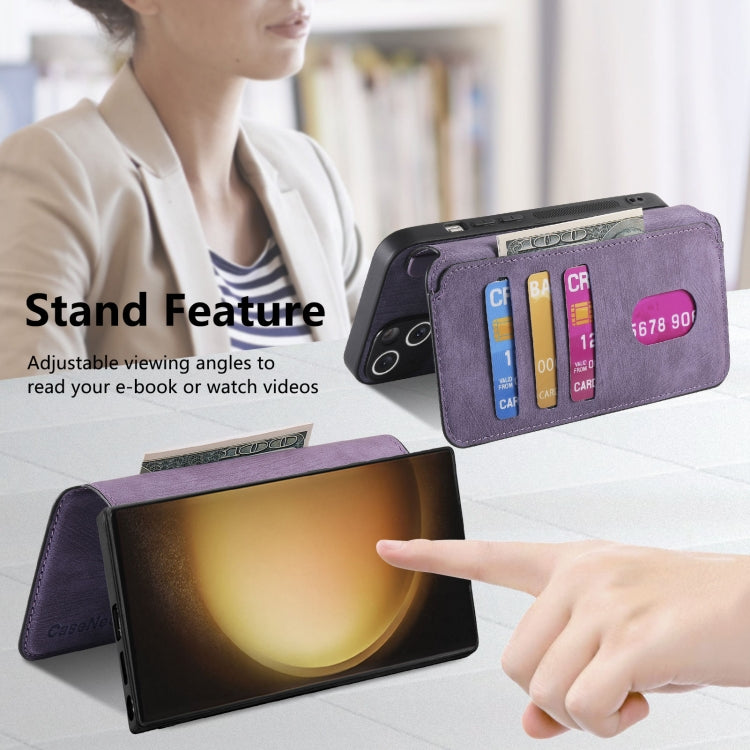 For Samsung Galaxy S23 Ultra 5G CaseNeo MagSafe RFID Anti-theft Retro Leather Phone Case(Purple)