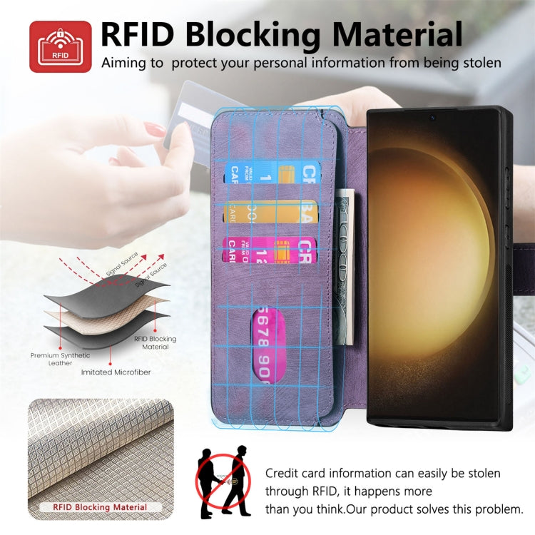 For Samsung Galaxy S23 Ultra 5G CaseNeo MagSafe RFID Anti-theft Retro Leather Phone Case(Purple)
