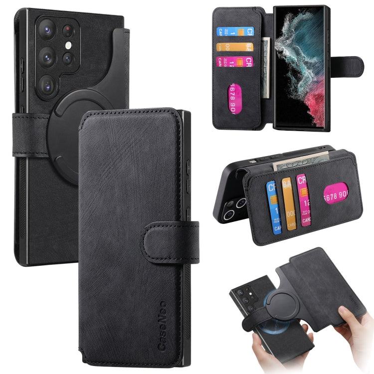 For Samsung Galaxy S22 Ultra 5G CaseNeo MagSafe RFID Anti-theft Retro Leather Phone Case(Black)