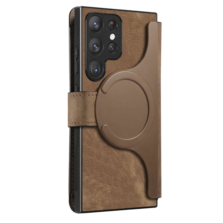 For Samsung Galaxy S22 Ultra 5G CaseNeo MagSafe RFID Anti-theft Retro Leather Phone Case(Brown)