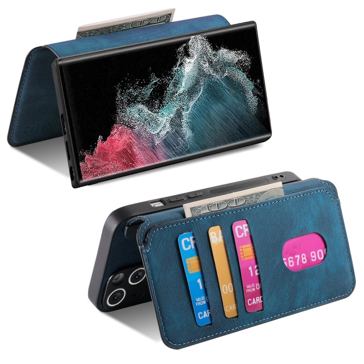 For Samsung Galaxy S22 Ultra 5G CaseNeo MagSafe RFID Anti-theft Retro Leather Phone Case(Blue)