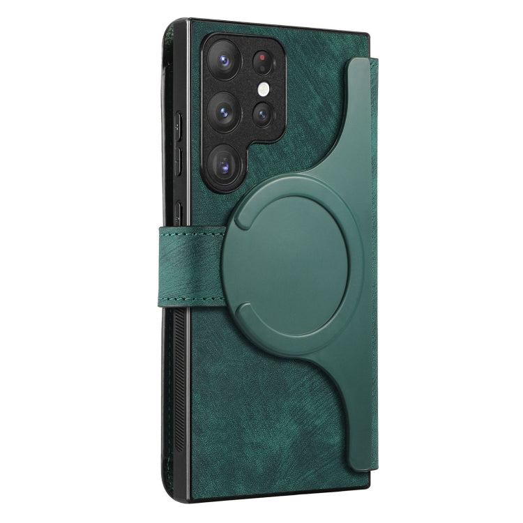 For Samsung Galaxy S22 Ultra 5G CaseNeo MagSafe RFID Anti-theft Retro Leather Phone Case(Green)