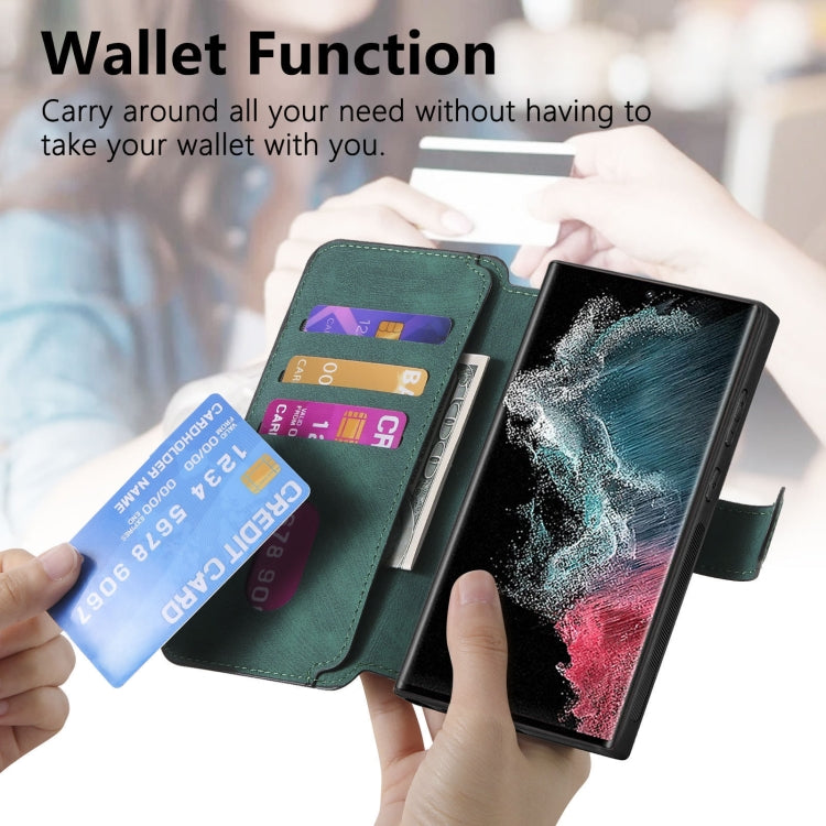 For Samsung Galaxy S22 Ultra 5G CaseNeo MagSafe RFID Anti-theft Retro Leather Phone Case(Green)