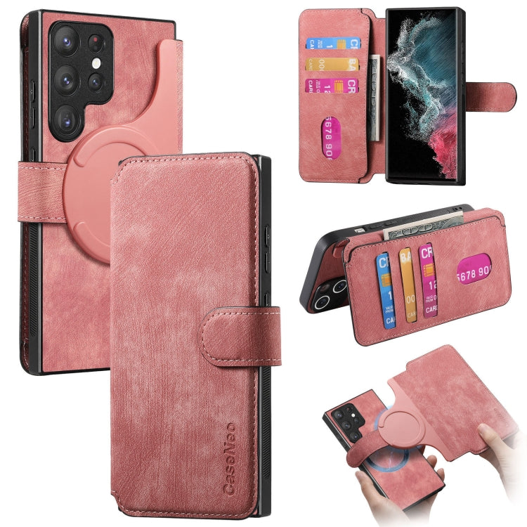 For Samsung Galaxy S22 Ultra 5G CaseNeo MagSafe RFID Anti-theft Retro Leather Phone Case(Pink)