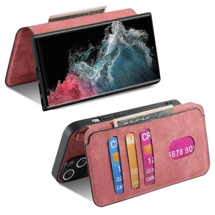 For Samsung Galaxy S22 Ultra 5G CaseNeo MagSafe RFID Anti-theft Retro Leather Phone Case(Pink)