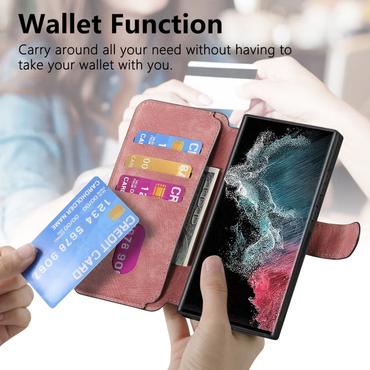 For Samsung Galaxy S22 Ultra 5G CaseNeo MagSafe RFID Anti-theft Retro Leather Phone Case(Pink)
