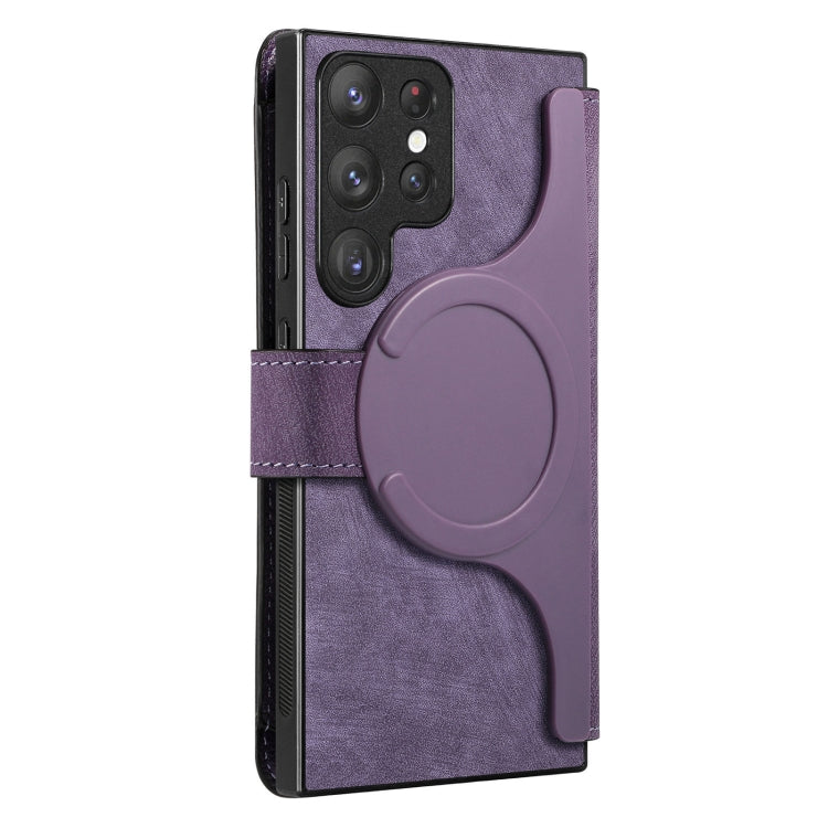 For Samsung Galaxy S22 Ultra 5G CaseNeo MagSafe RFID Anti-theft Retro Leather Phone Case(Purple)
