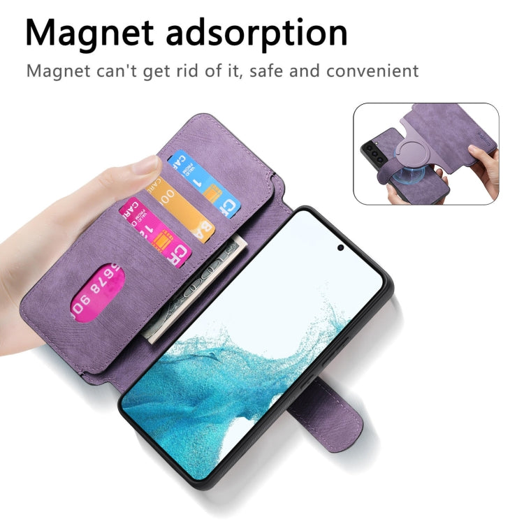 For Samsung Galaxy S21+ 5G CaseNeo MagSafe RFID Anti-theft Retro Leather Phone Case(Purple)
