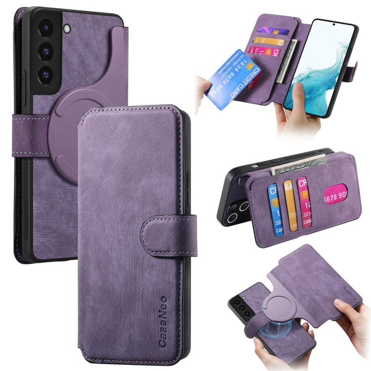 For Samsung Galaxy S21 FE 5G CaseNeo MagSafe RFID Anti-theft Retro Leather Phone Case(Purple)