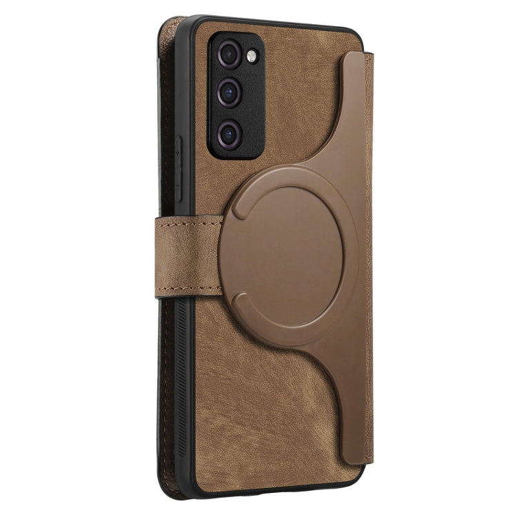 For Samsung Galaxy S20 FE CaseNeo MagSafe RFID Anti-theft Retro Leather Phone Case(Brown)