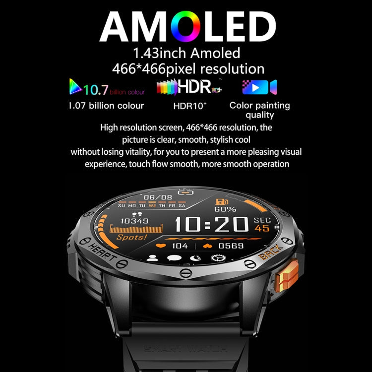 LEMFO K67 1.43 inch AMOLED Screen GPS Sports Smart Watch, Support Bluetooth Call / Health Monitoring(Black)