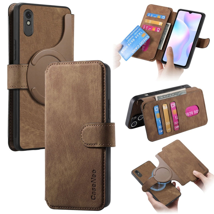 For Redmi 9A CaseNeo MagSafe RFID Anti-theft Retro Leather Phone Case(Brown)
