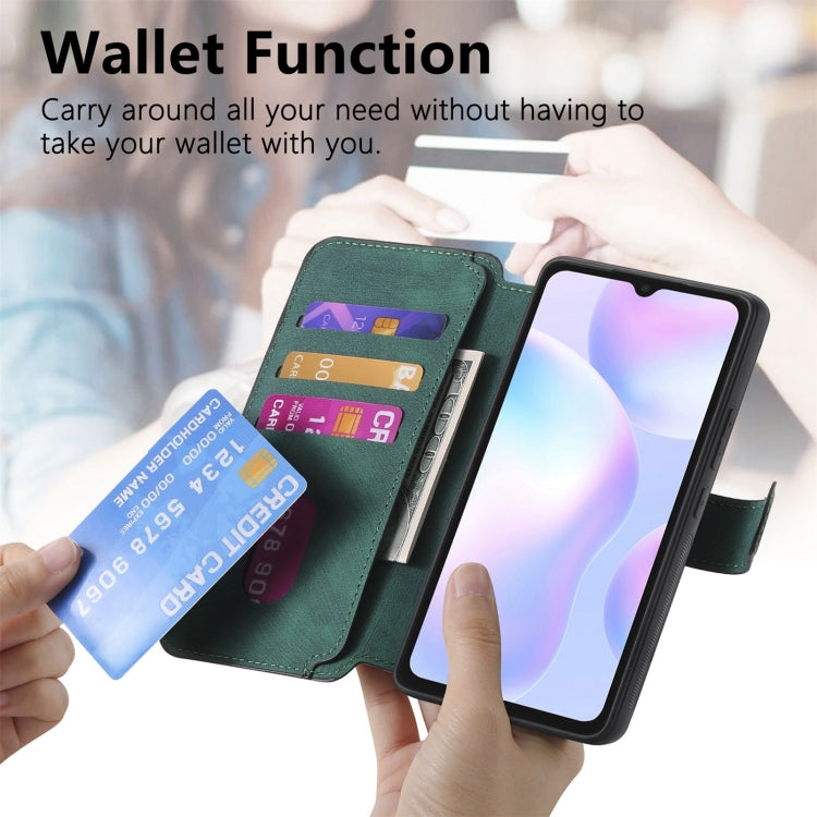 For Redmi 9A CaseNeo MagSafe RFID Anti-theft Retro Leather Phone Case(Green)