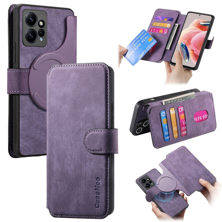 For Redmi Note 12 4G Global CaseNeo MagSafe RFID Anti-theft Retro Leather Phone Case(Purple)