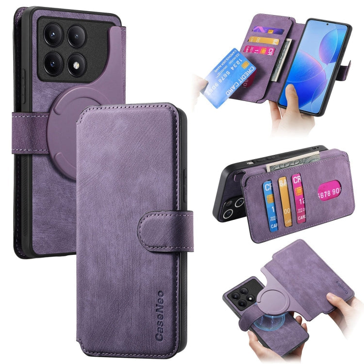 For Xiaomi Poco F6 Pro CaseNeo MagSafe RFID Anti-theft Retro Leather Phone Case(Purple)