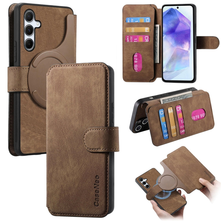 For Samsung Galaxy A55 5G CaseNeo MagSafe RFID Anti-theft Retro Leather Phone Case(Brown)