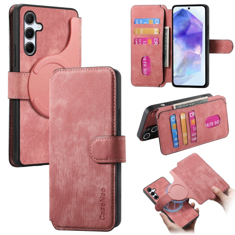 For Samsung Galaxy A55 5G CaseNeo MagSafe RFID Anti-theft Retro Leather Phone Case(Pink)