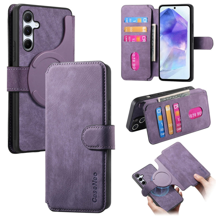 For Samsung Galaxy A55 5G CaseNeo MagSafe RFID Anti-theft Retro Leather Phone Case(Purple)